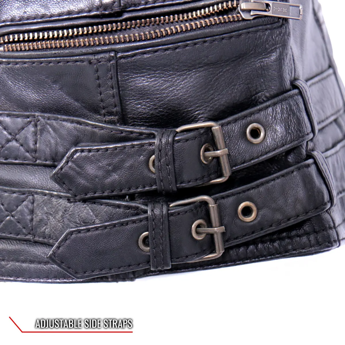 Jkl1030 Ladies Lightweight Motorcycle Black Leather Biker Jacket With Side Buckles 6
