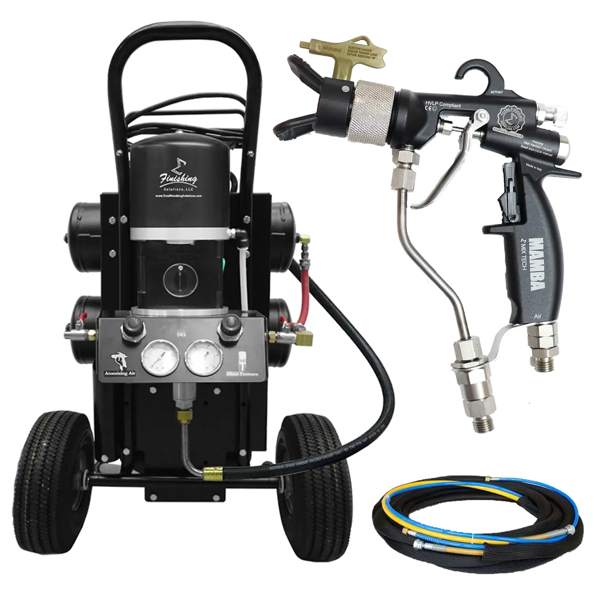 Tfs Label Air-Assist-Airless (Aaa) 14:1 Peak™ Pump - Cart With Compressor (V Packing) With Mamba® Aaa Spray Gun 1