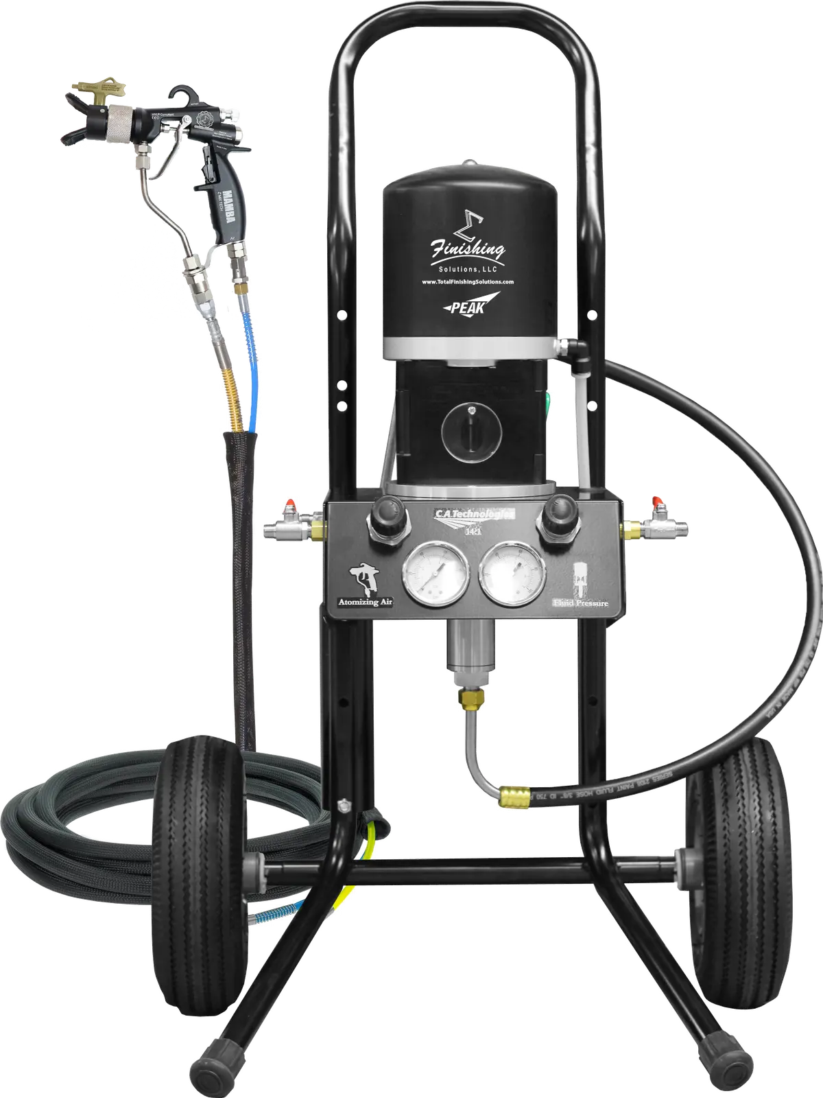 Tfs Label Air-Assist-Airless (Aaa) 14:1 Peak™ Pump - Cart Model Set-Up (V Packing) With Mamba® Aaa Spray Gun 1