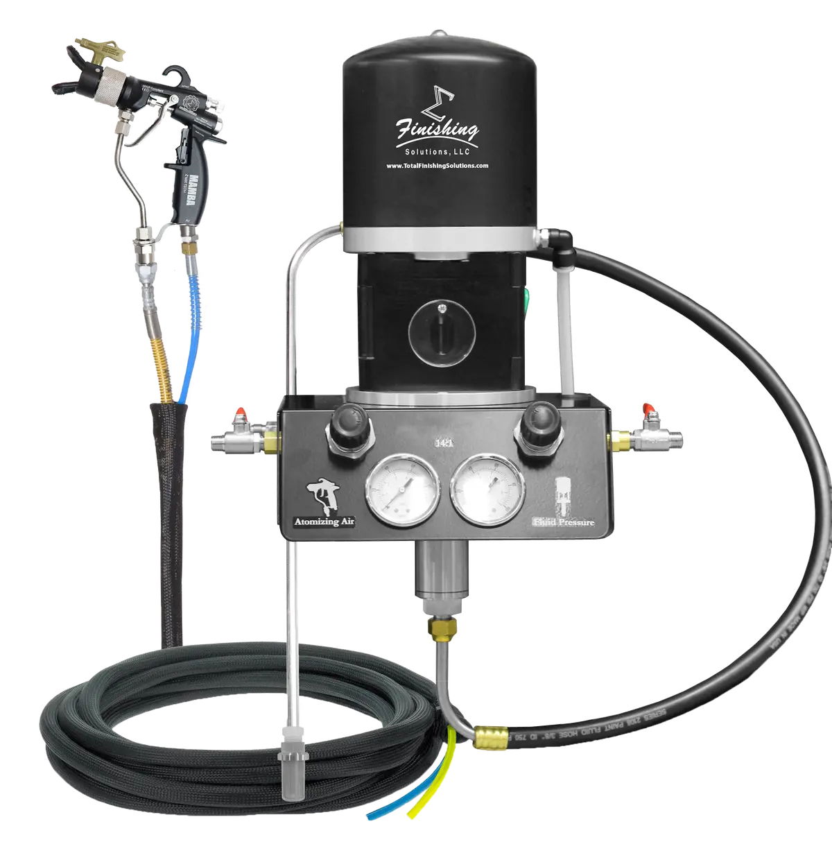Tfs Label Air-Assist-Airless (Aaa) 14:1 Peak™ Pump - Wall Model Set-Up (V Packing) With Mamba® Aaa Spray Gun 1