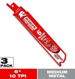 Diablo 6 In. 10 Tpi Steel Demon Carbide Teeth Reciprocating Saw Blades For Medium Metal (3-Pack) 1