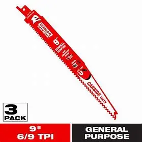 Diablo 9 In. 6/9 Tpi Demo Demon Carbide Teeth Reciprocating Saw Blades For General Purpose Cuts (3-Pack) 1