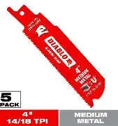 Diablo 4 In. 14/18 Tpi Bi-Metal Reciprocating Saw Blades For Medium Metal (5-Pack) 1