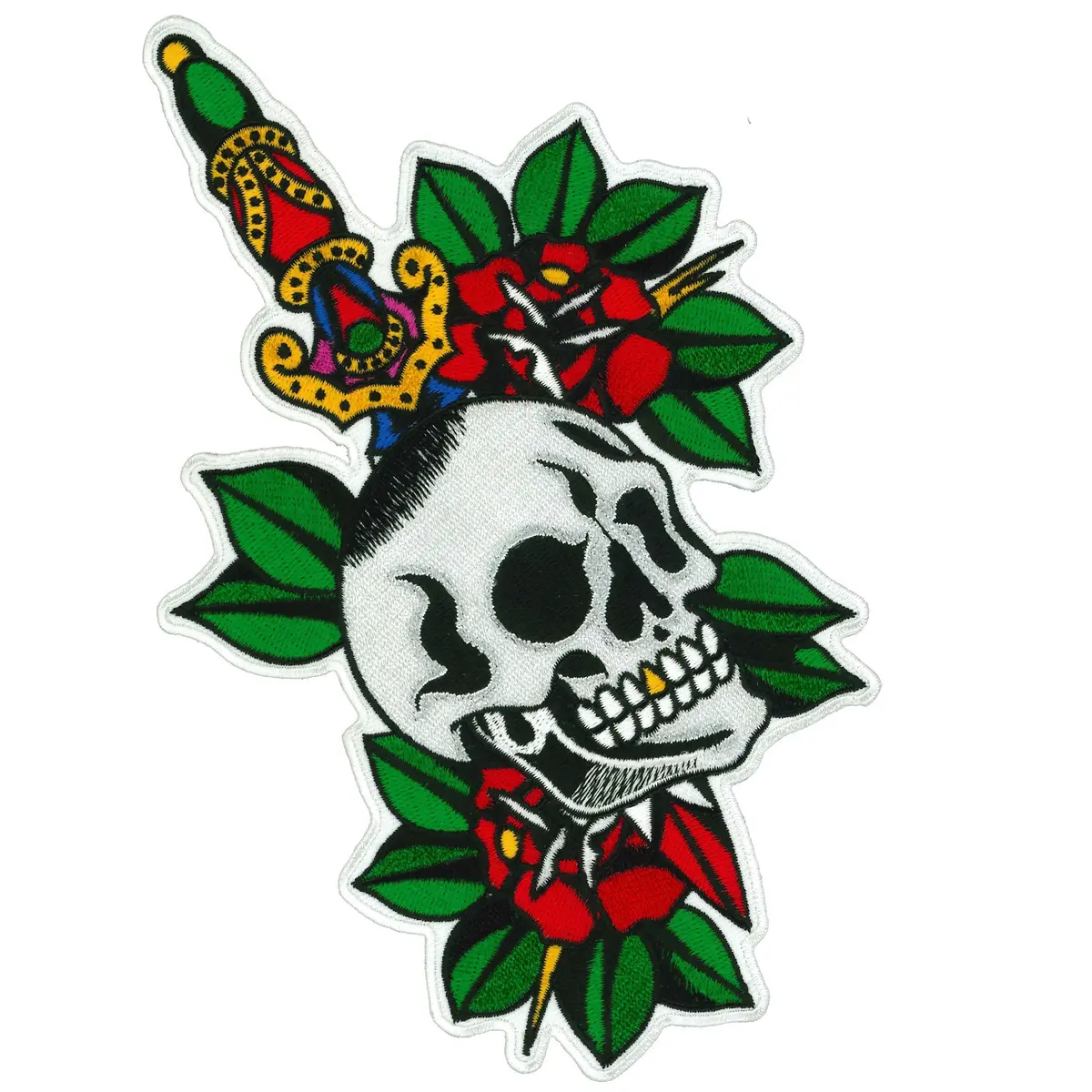 Skull Dagger And Roses 8" Patch 1