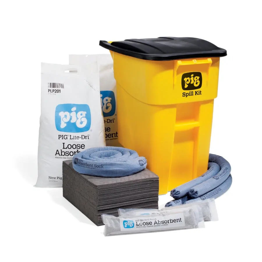 Universal Spill Kit, High-Visibility Mobile Container, 37 Gal. Absorbs Oils, Coolants, Solvents, Water 1