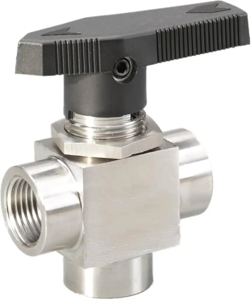 3/8" Npt 3-Way Ball Valve, Full Port, Panel Mount, 3000Psi, 316 Stainless Steel 1
