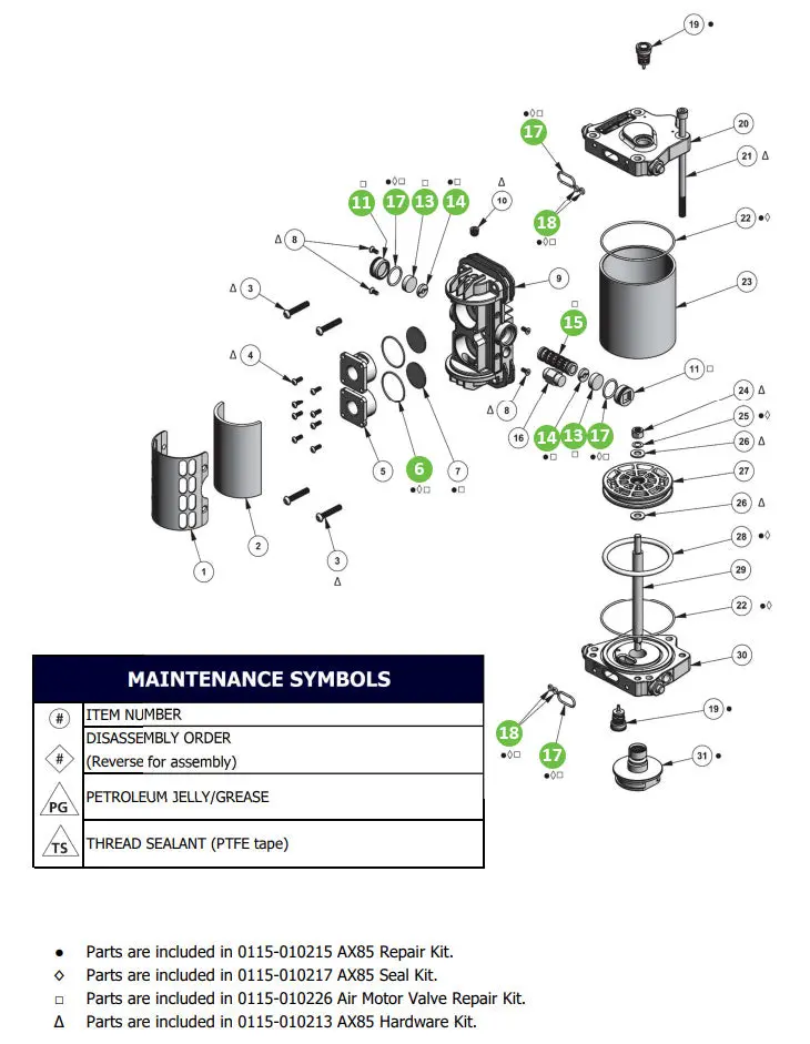 Binks 0115-010226 Air Motor Valve Repair Kit 1