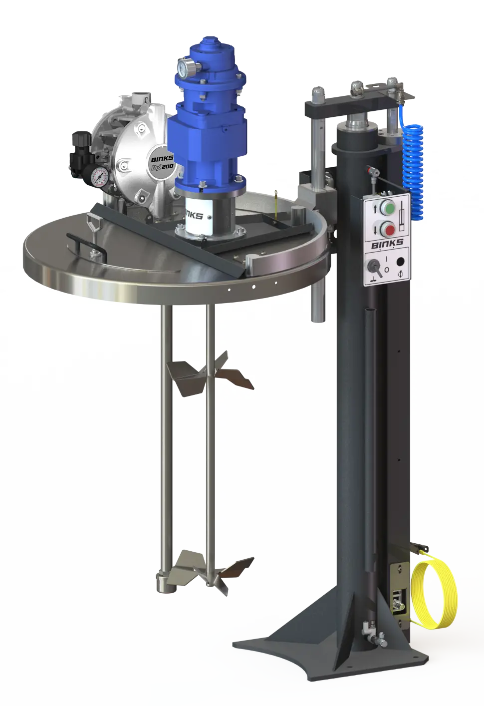 Binks Premium Elevator Systems, 55Gal, Rh Controls, Rotory Piston Agitator, Dx200sn-1 Pump & Return Tube 1