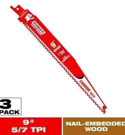 Diablo 9 In. 5/7 Tpi Demo Demon Carbide Reciprocating Saw Blades For Nail-Embedded Wood Cutting (3-Pack) 1