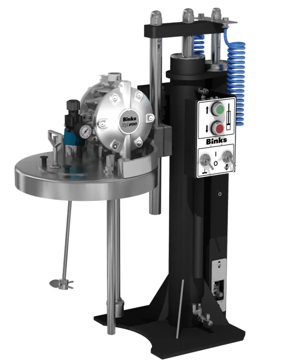 Binks Premium Elevator Systems, 5Gal, Rh Controls, Rotory Piston Agitator, Dx200 Stst 1