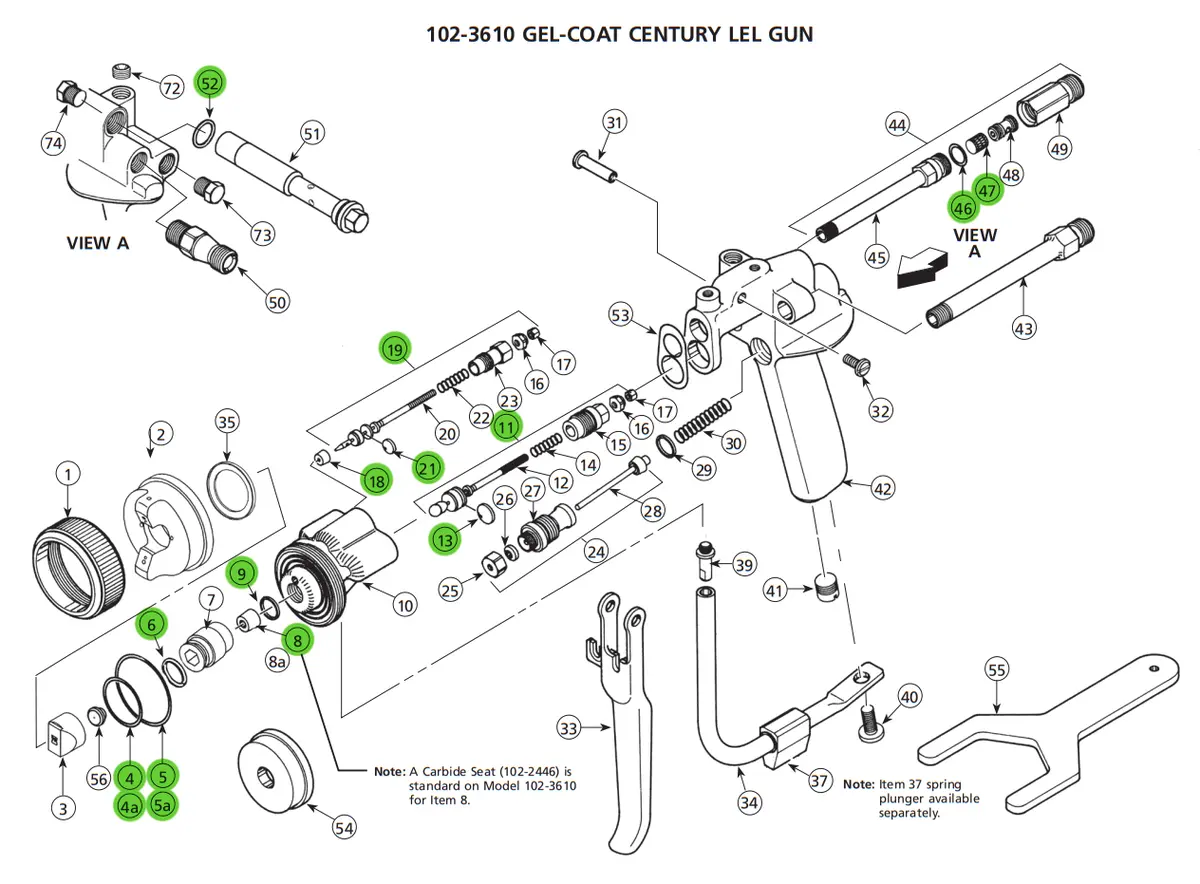 Binks 106-1252 Fluid Repair Kit For Century Lel Gun Assemblies 1
