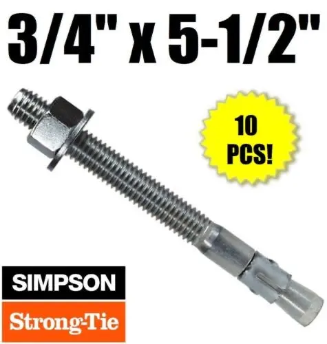 Simpson Strong-Tie 3/4" X 5-1/2" Zinc Strong-Bolt2 Wedge Anchor 10Ct 1