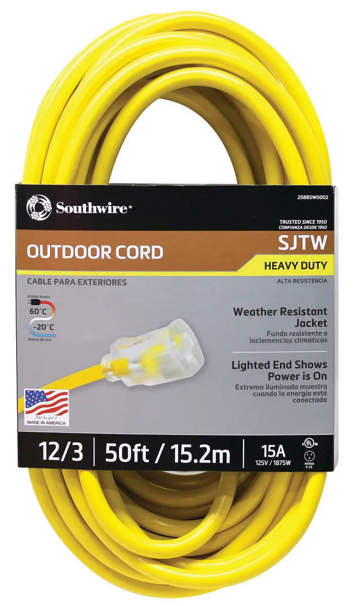 Southwire 12/3 Sjtw Heavy Duty Single Prong Extension Cords With Lighted Ends 1