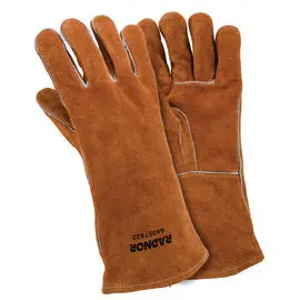 Radnor™ Large 14" Brown Premium Cowhide Cotton Lined Hot/Heavy Material Handling Welders Gloves 1