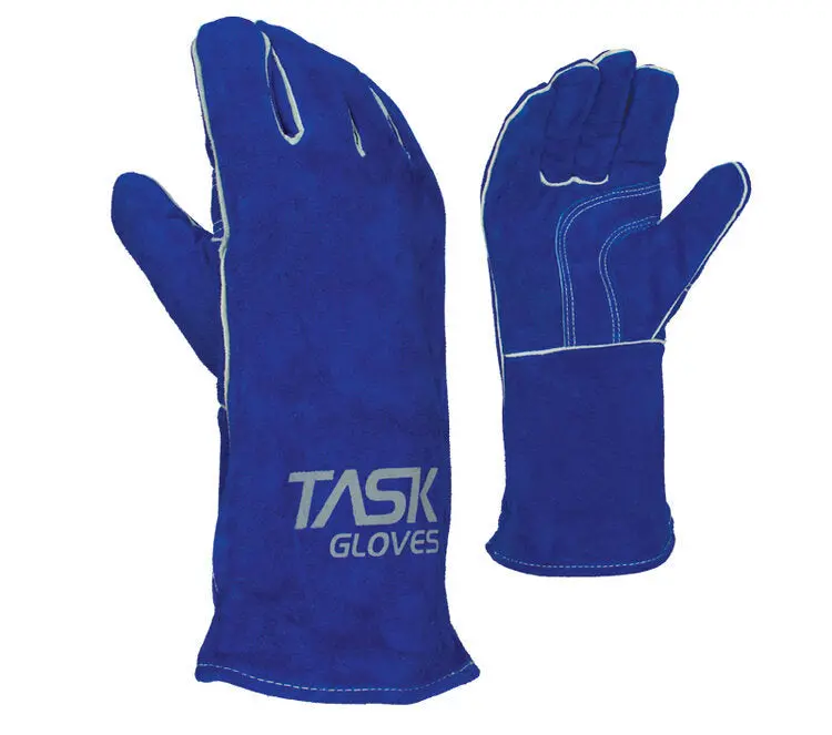 Task Gloves - Premium Blue Side Split Cow Leather Gloves 1
