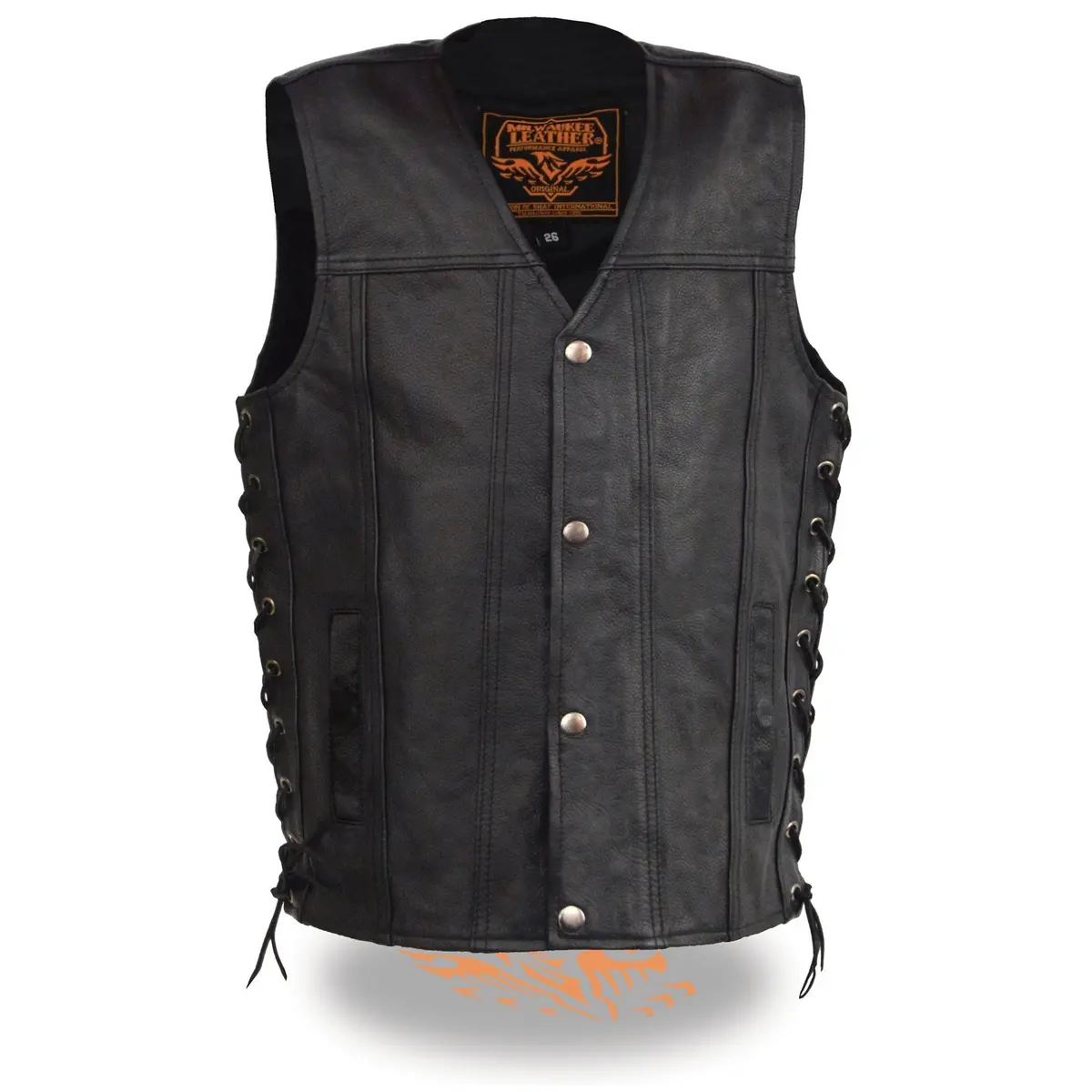 Lky3870 Youth Size Black Leather Biker Style Vest With Snap Front And Side Laces 1