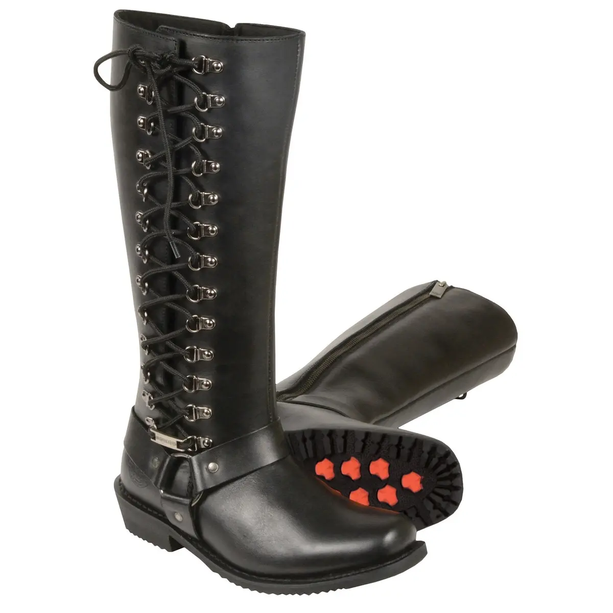 Mbl9365w Women’S Wide Width Black Classic Harness 14-Inch Square Toe Leather Boots 1