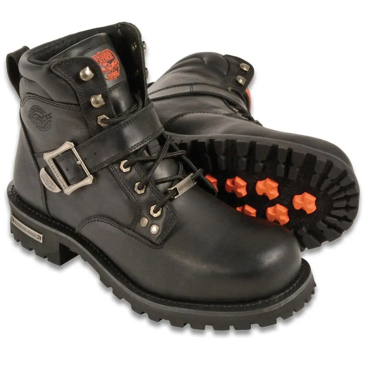 Men's Wide-Width Classic Black Leather Lace-Up 6-Inch Engineer Boots With Side Buckle Mbm9010w 1