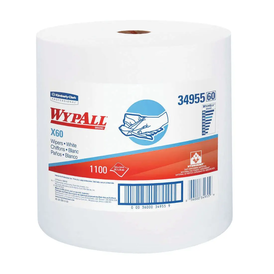 Wypall® 34955 Series Jumbo Roll, White Cloth, 60 Rolls/Case 1