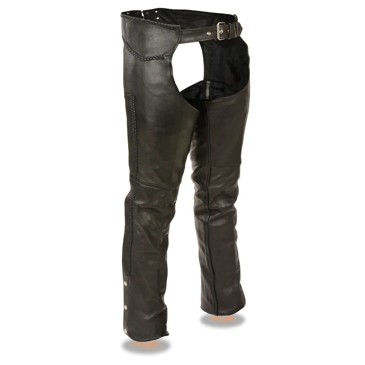 Chaps For Men's Black Thick Braided Premium Leather Motorcycle Chaps W/ Front Coin Pocket-Ml1135 1