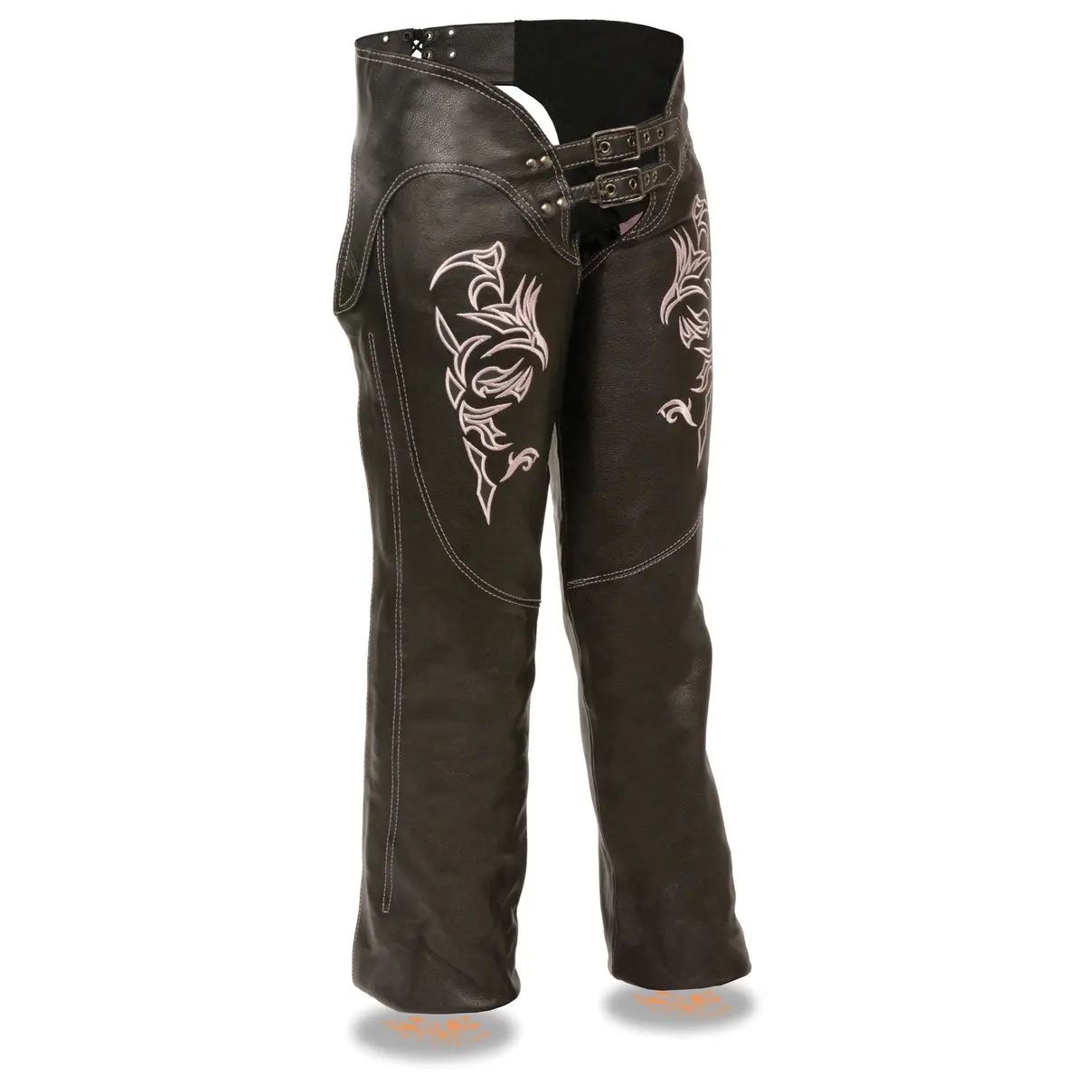 Chaps For Women Black And Pink Low-Rise Waist- Double Buckle Reflective Embroidery Motorcycle Chap- Ml1187 1