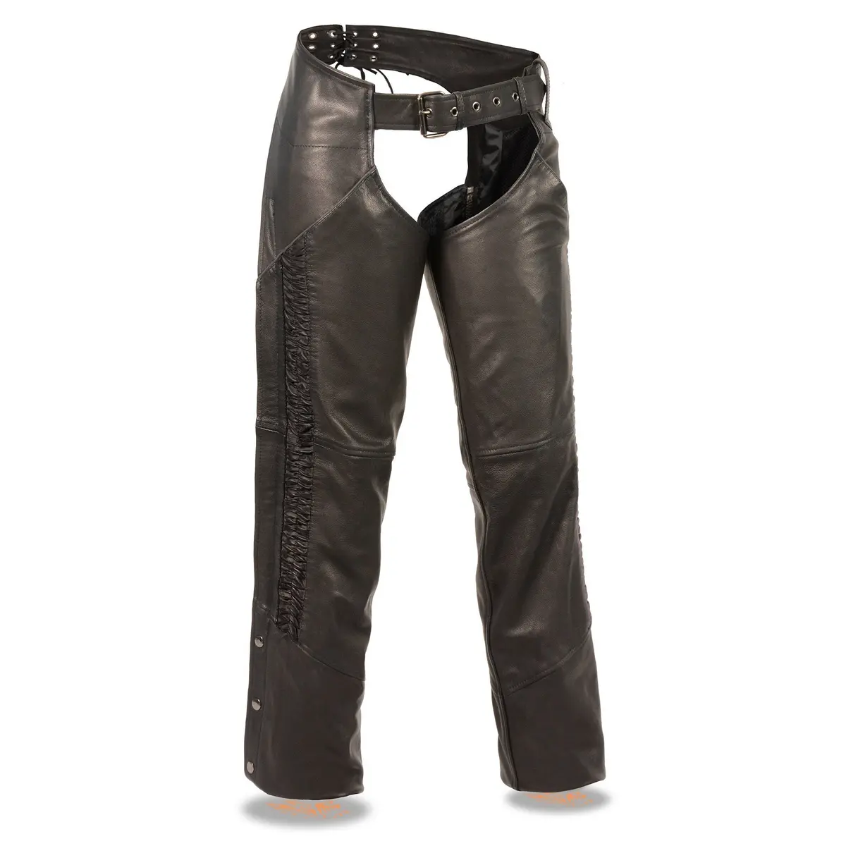 Chaps For Women Black Lightweight Goat Skin- Crinkled Stripes Reflective Motorcycle Chap- Mll6501 1