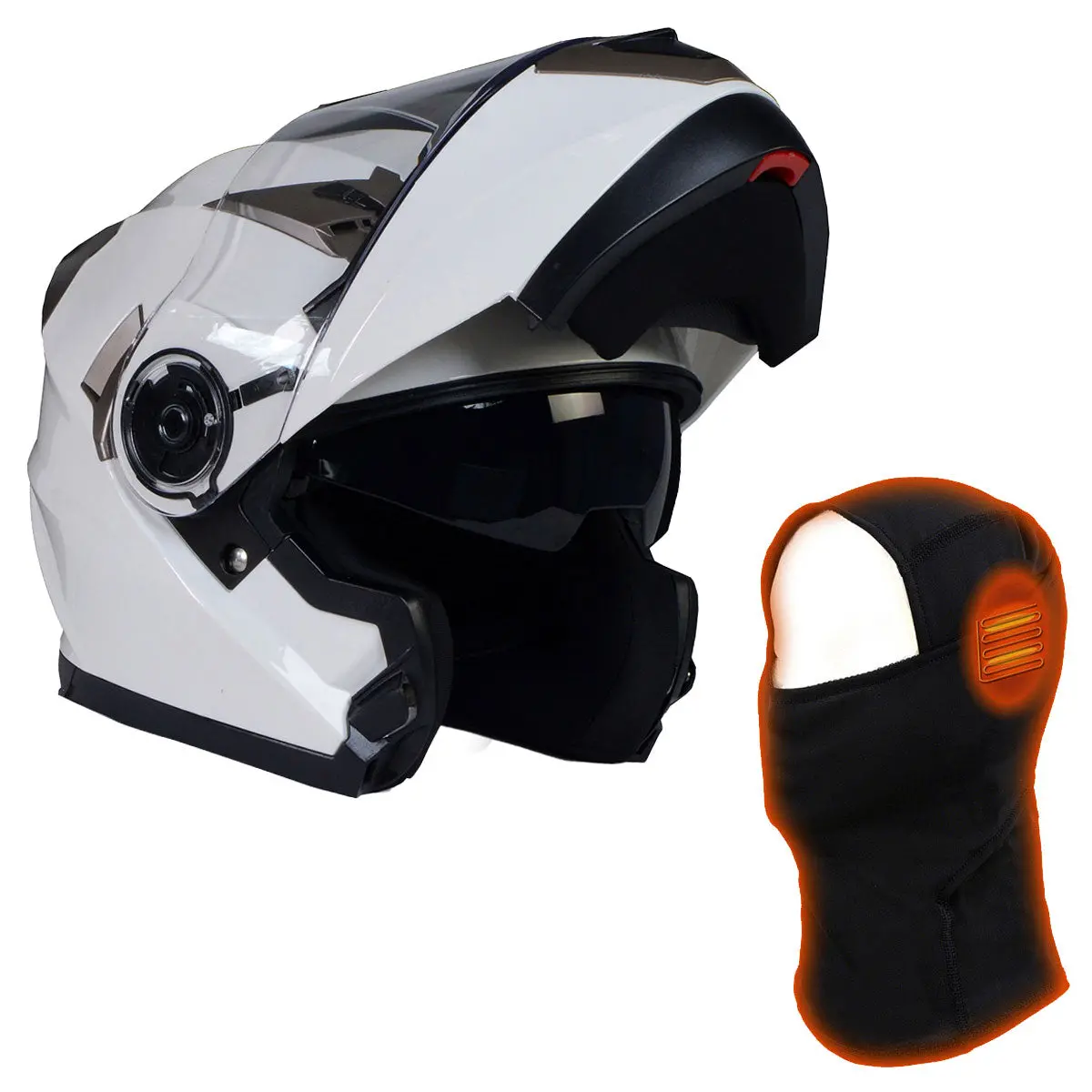Milwaukee Helmets Mph9807dot 'Ionized' Gloss White Modular Helmet For Men And Women Biker W/ Mp7922fmset Heated Balaclava Bundle 1