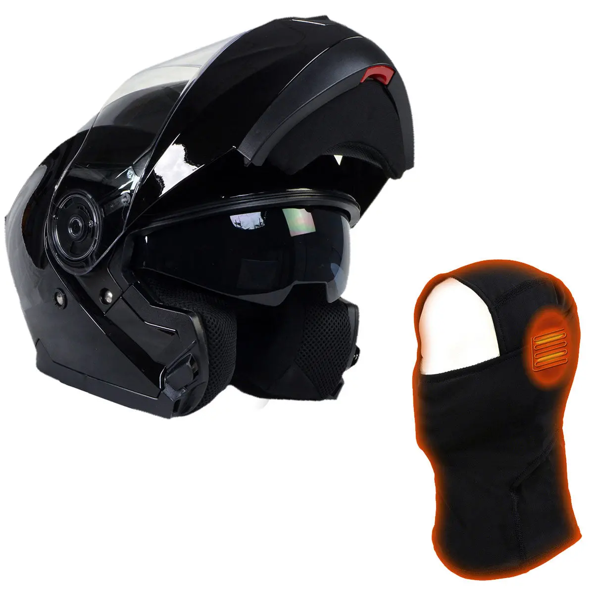 Milwaukee Helmets Mph9815dot 'Breeze' Gloss Black Modular Helmet For Men And Women Biker W/ Mp7922fmset Heated Balaclava Bundle 1