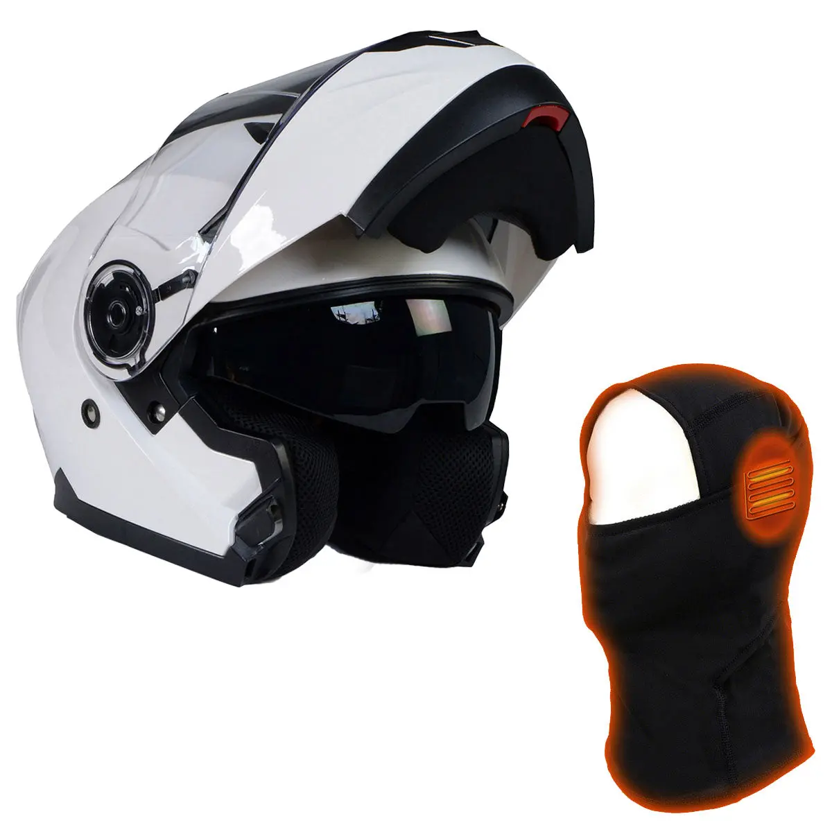 Milwaukee Helmets Mph9816dot 'Breeze' White Modular Helmet For Men And Women Biker W/ Mp7922fmset Heated Balaclava Bundle 1