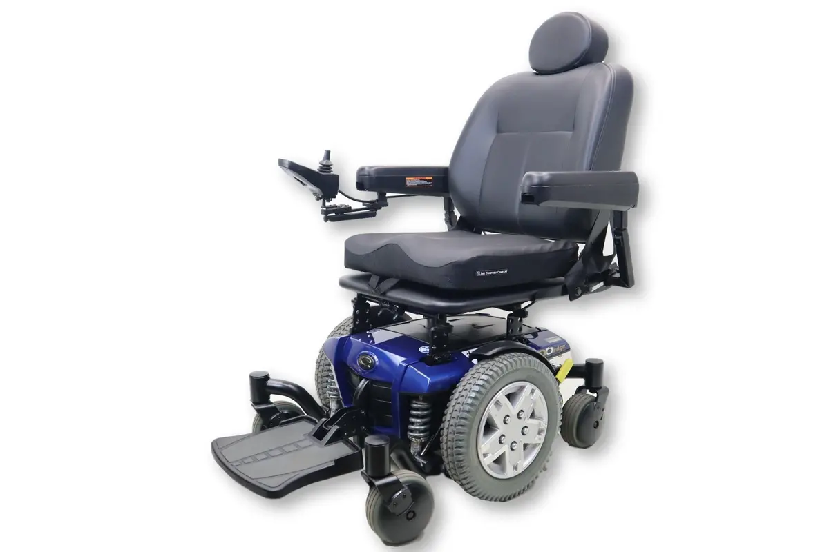 Quantum Q6 Edge Electric Powered Wheelchair By Pride Mobility | Blue Exterior | Swing-Away Joystick | 18" X 18" Seat 1