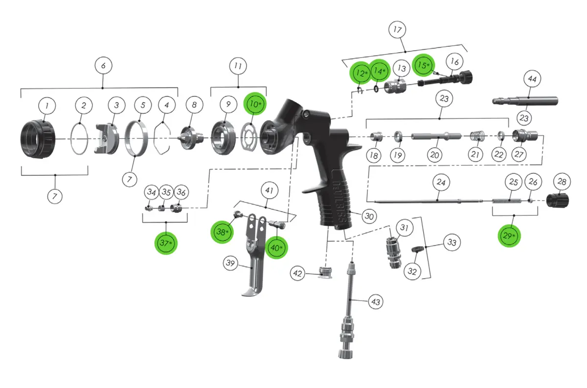 Devilbiss Pro-470 Spray Gun Repair Kit 1