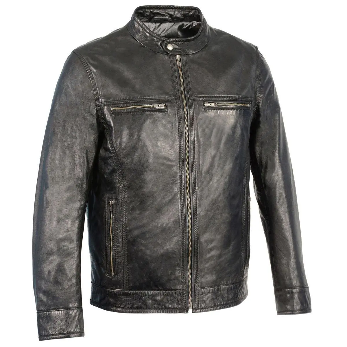 Sfm1865 Men's Black Classic Fashion Leather Jacket With Zipper Closure 1