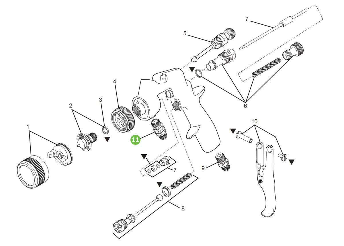 Devilbiss Finishline Flg-4, Siphon & Pressure Gun, Fluid Inlet & Nut Kit Jga-4044 1