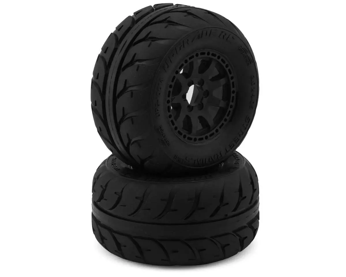 Street Radials 2.2" Pre-Mounted On-Road Tires For Traxxas® Mini Maxx® & Mini Xrt® (2) W/12Mm Narrow, 12Mm Wide, & 14Mm Hexes 1