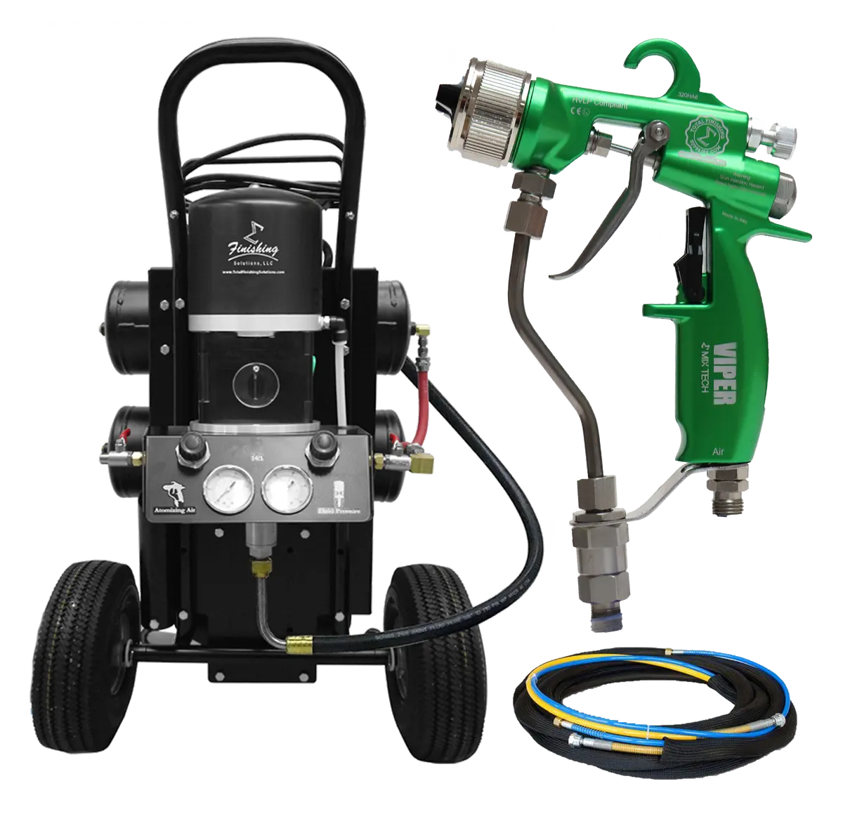 Tfs Label Air-Assist-Airless (Aaa) 14:1 Peak™ Pump - Cart With Compressor (V Packing) With Viper® Aaa Spray Gun 2