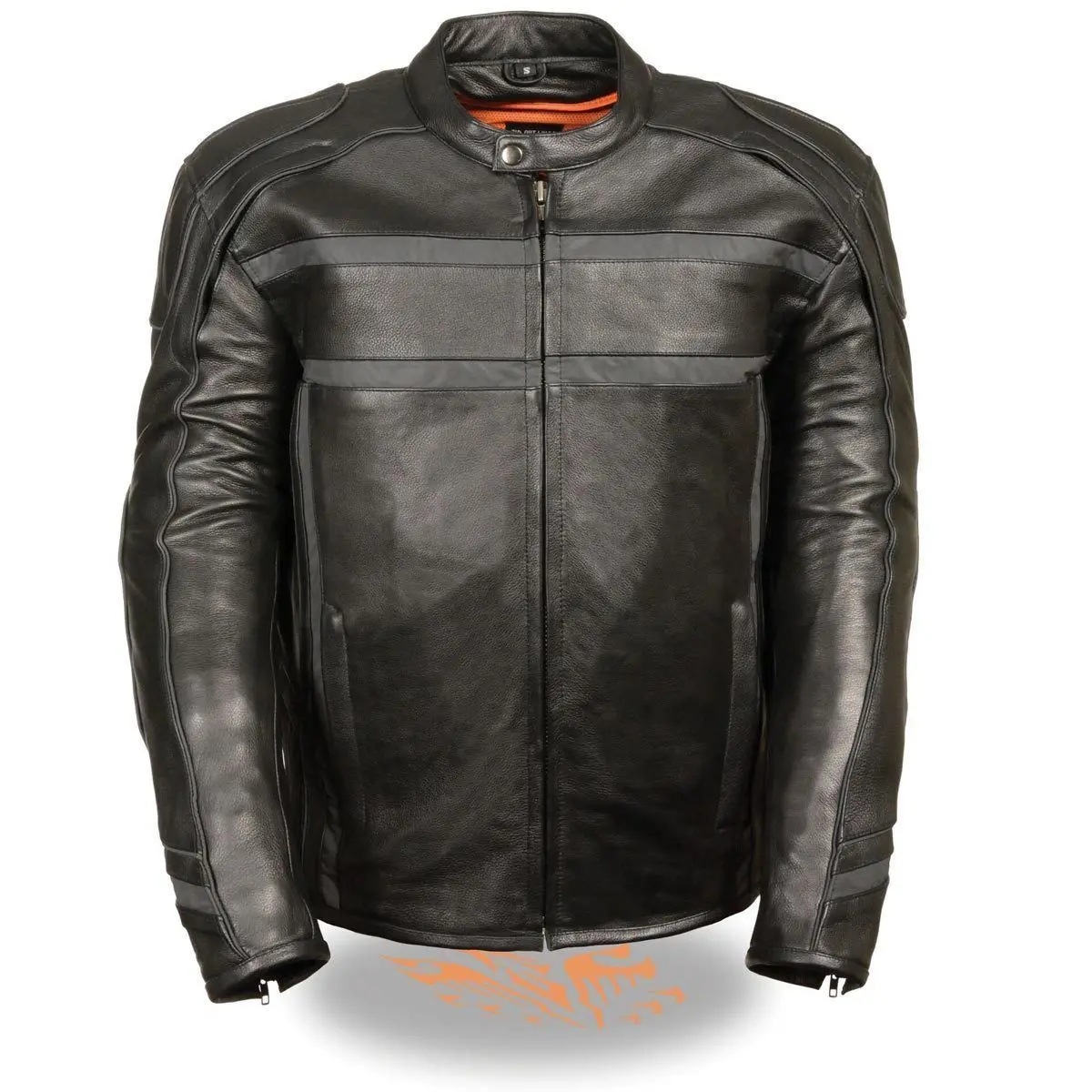 Ml2083 Men's Black Premium Leather Vented Motorcycle Rider Jacket W/ Reflective Piping 1