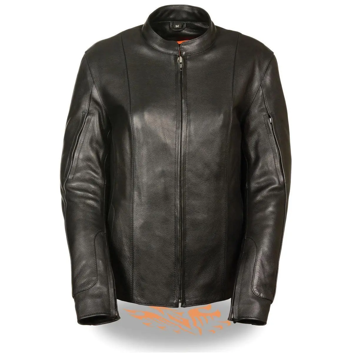 Mll2520 Ladies Racer Black Leather Motorcycle Jacket 1