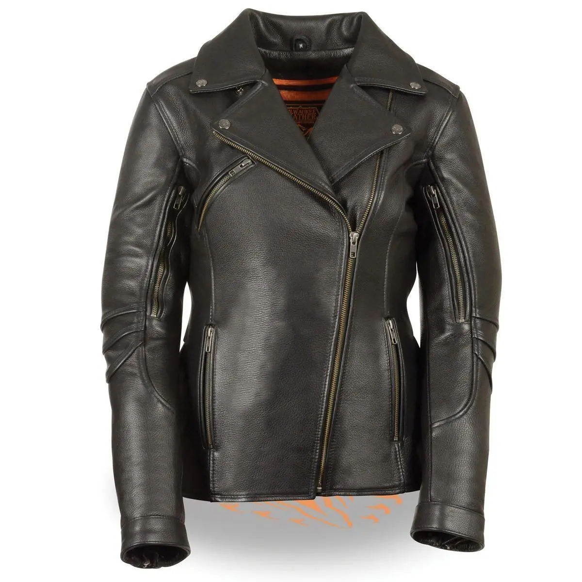 Mll2580 Women's Long Length Belt-Less Vented Black Leather Jacket 1
