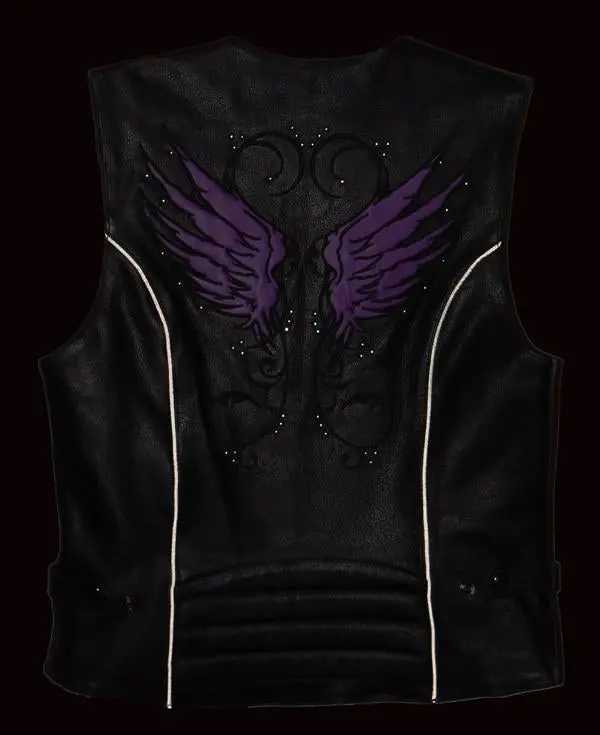 Xs1293 Ladies ‘Winged’ Black And Pink Studded Leather Vest 3