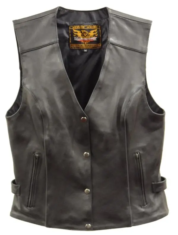 Xs1293 Ladies ‘Winged’ Black And Pink Studded Leather Vest 2