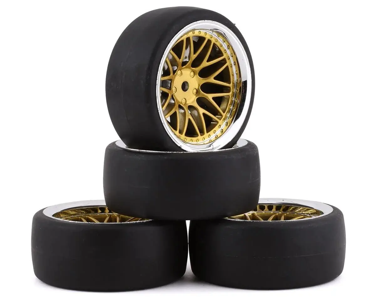 Spec D Pre-Mounted Drift Tires W/Ls Mesh Wheels (Chrome/Gold) (4) W/12Mm Hex & 6Mm Offset 1