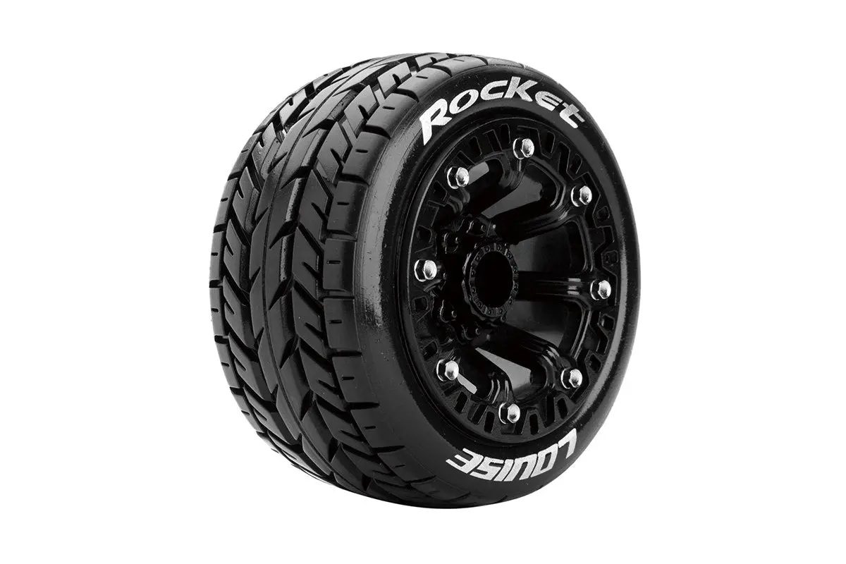 St-Rocket 1/16 Stadium Truck Tires, 12Mm Hex, Soft, Mounted On Black Spoke Rim, Front/Rear (2) 1