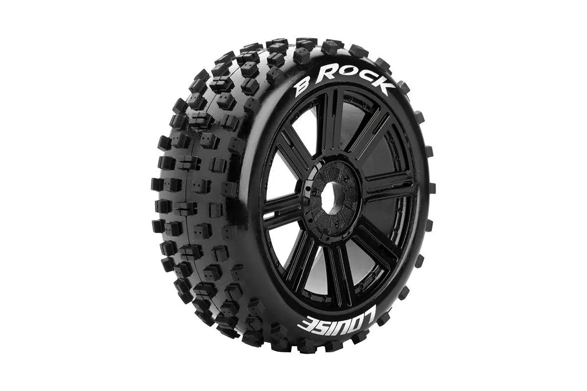 B-Rock 1/8 Off-Road Buggy Tires, 17Mm Hex, Mounted On Black Spoke Rim, Soft, Front/Rear (2) 1