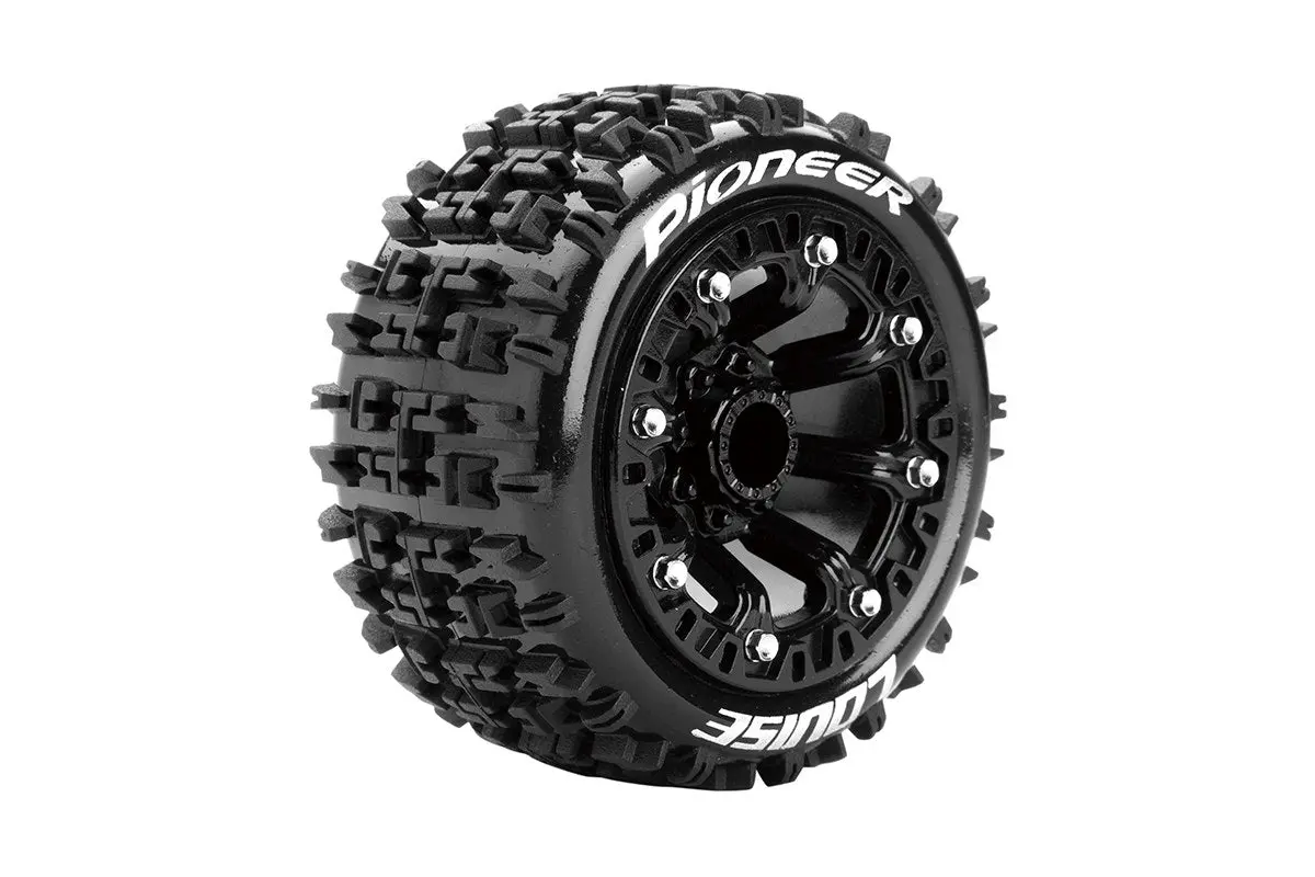 St-Pioneer 1/16 2.2" Stadium Truck Tires, 12Mm Hex, Soft, Mounted On Black Rim, Front/Rear (2) 1
