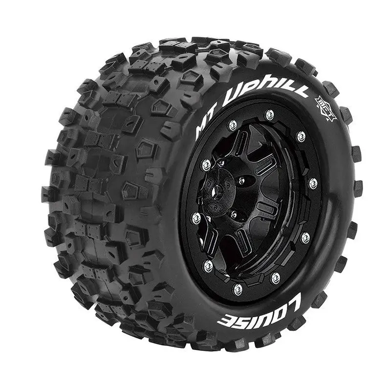 Mft Mt-Uphill 1/10 Monster Truck Tires, 1/2" Offset, 17Mm Hex, Soft, Mounted On Black Rim (2) 1