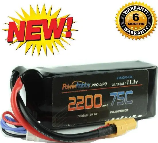Powerhobby 3S 11.1V 2200Mah 75C Lipo Battery Pack W Xt60 Plug 3-Cell 1
