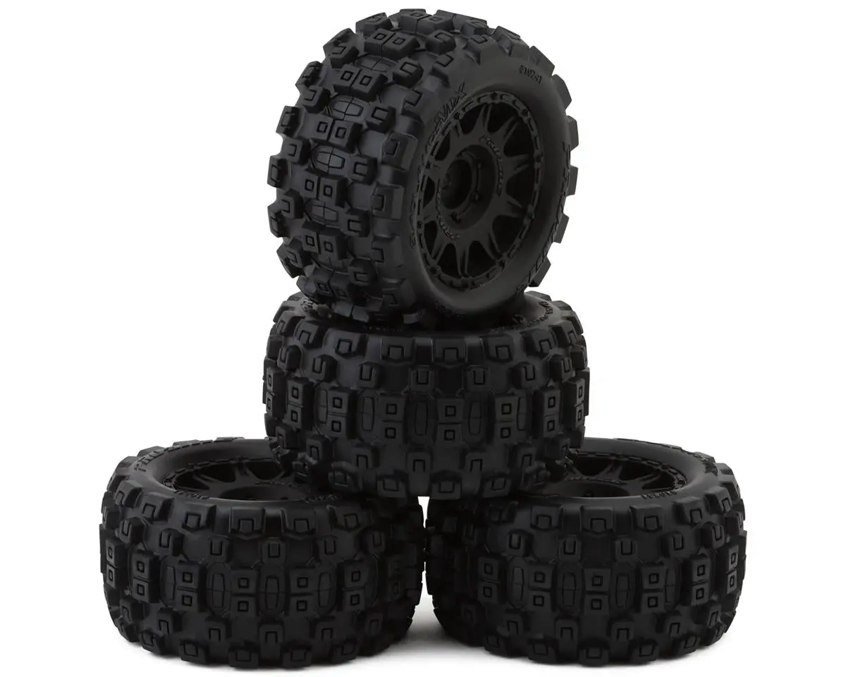 Gran/Typ Grom Badlands Mx Pre-Mounted Mt 1/18 Tire Set (Black) (4) W/12Mm Hex 1