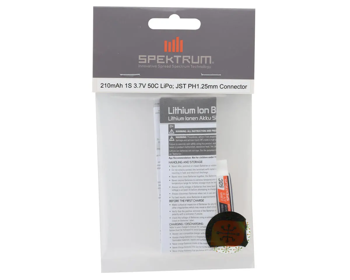 Spektrum Rc 1S Lipo Battery 50C (3.7V/210Mah) W/Jst Connector 2